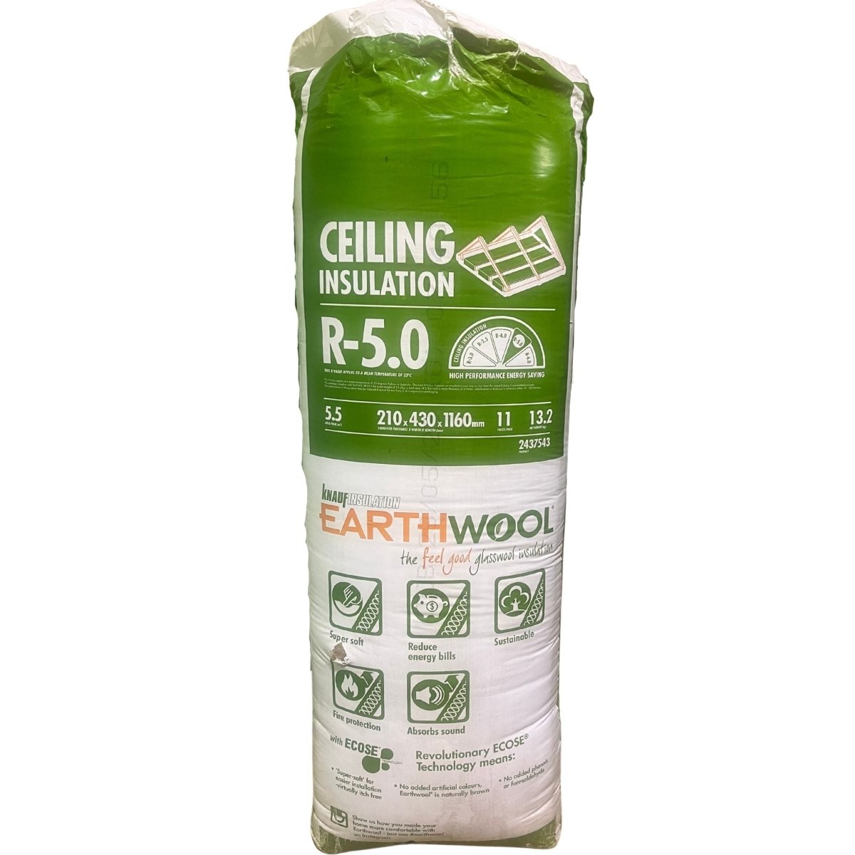 Knauf Earthwool R5.0 Ceiling Batts 210 x 430 x 1160mm (2437543)