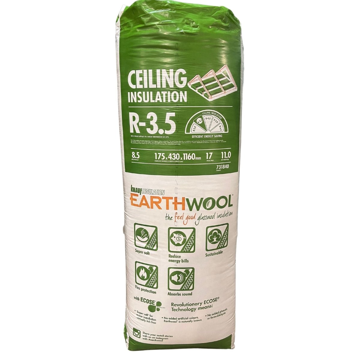 Knauf Earthwool R3.5 Ceiling Batts 175 x 430 x 1160mm (731840)