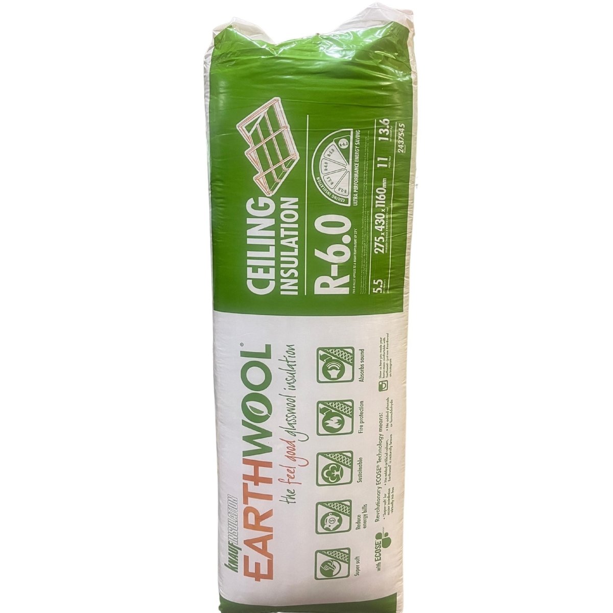 Knauf Earthwool R6.0 Ceiling Batts 275 x 430 x 1160mm (2437545)